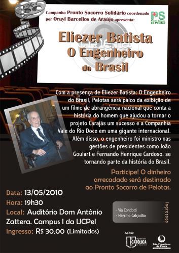Disponíveis os ingressos para a palestra de Eliezer Batista em prol do PSP
